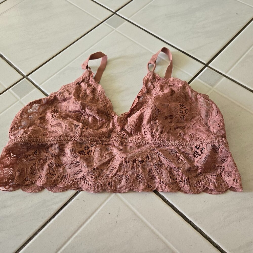 Aerie Show Off Lace Triangle Bralette Pink L